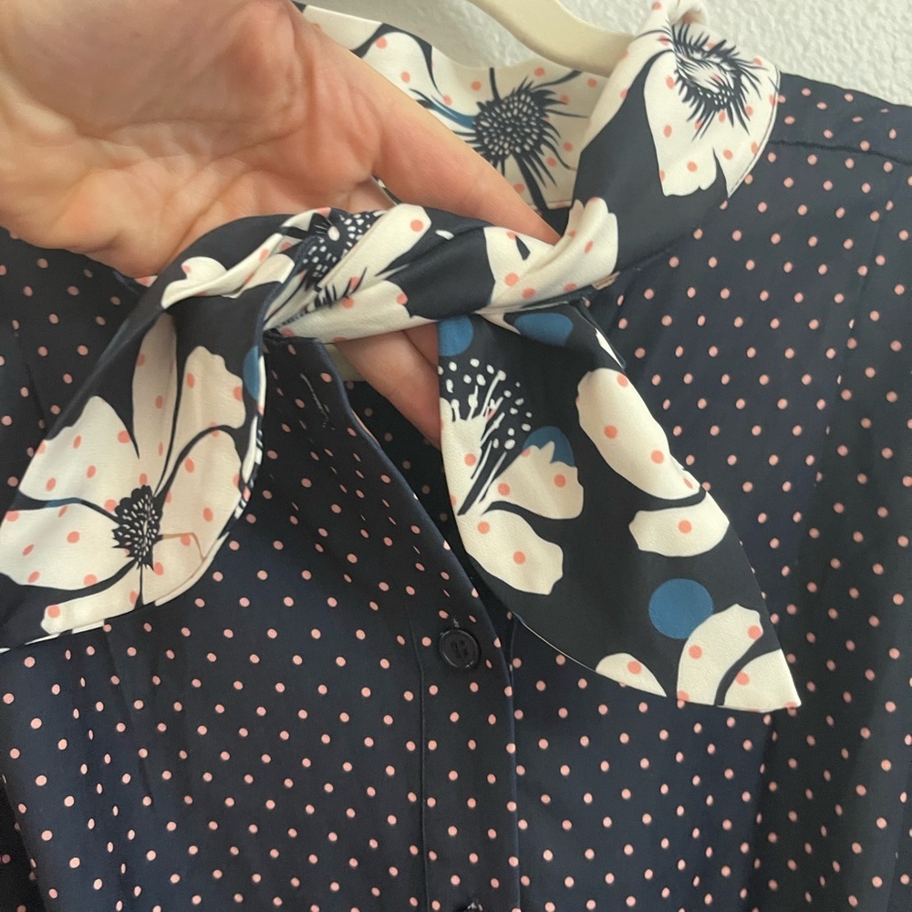 Eloquii Navy Polka Dot Long Sleeve Dress Tie Accents Classy Size 16 - Picture 6 of 15